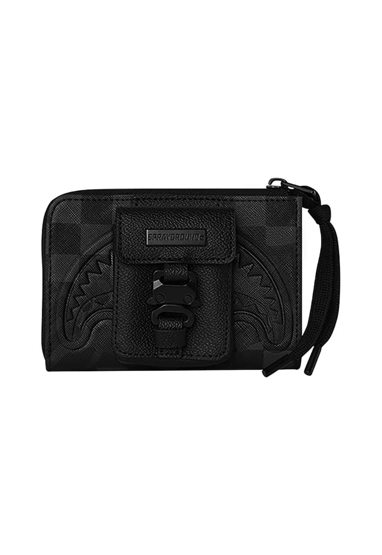 Portofel de piele ecologica cu buzunar exterior cu clapa, Negru/Gri inchis
