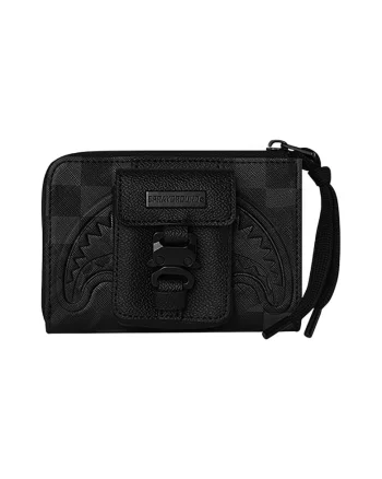 Portofel de piele ecologica cu buzunar exterior cu clapa, Negru/Gri inchis