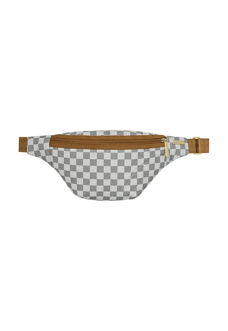 Borseta de piele ecologica cu model, Alb/Gri cenusiu/Caramel