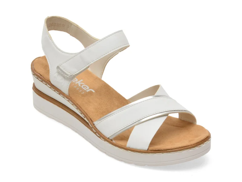 Sandale RIEKER albe, V38G9, din piele ecologica