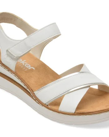 Sandale RIEKER albe, V38G9, din piele ecologica
