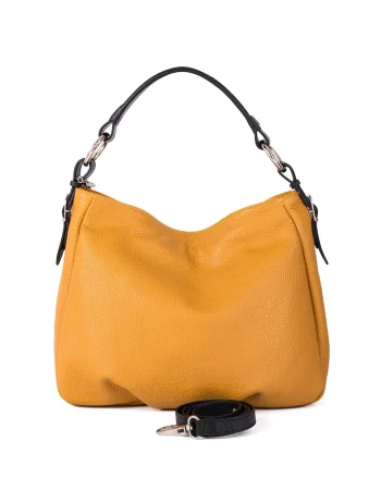 Geanta hobo de piele Noemi, Auriu/Negru/Galben sofran