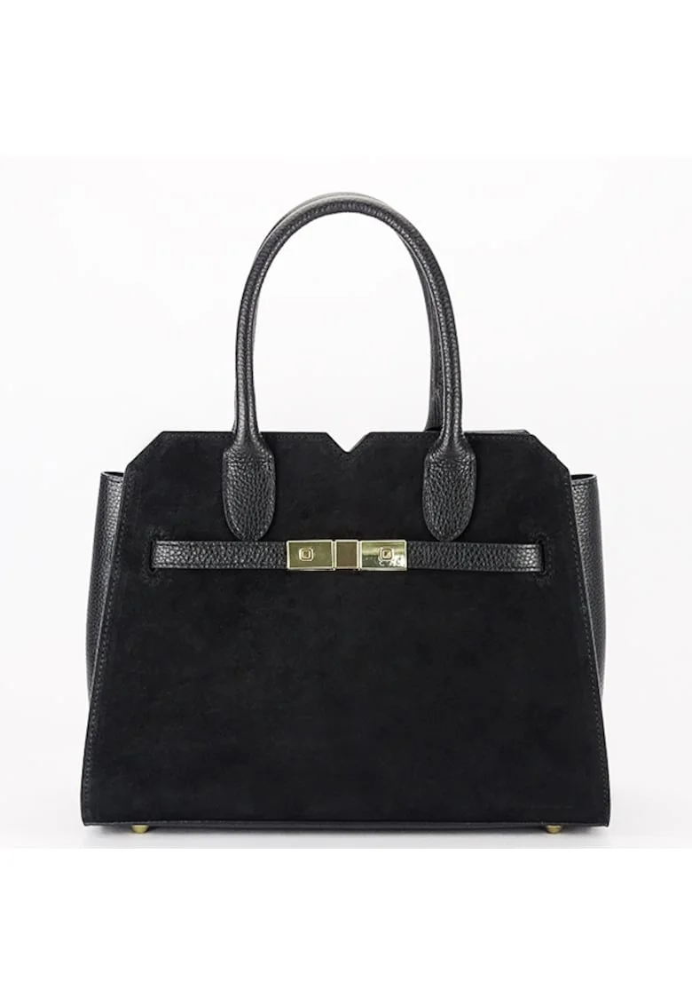 Geanta medie din piele naturala 8908 M9, Negru, 23x30x13