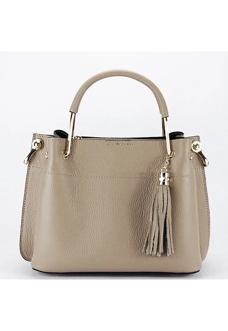 Geanta taupe deschis medie din piele naturala 8939 122 18131, Maro taupe
