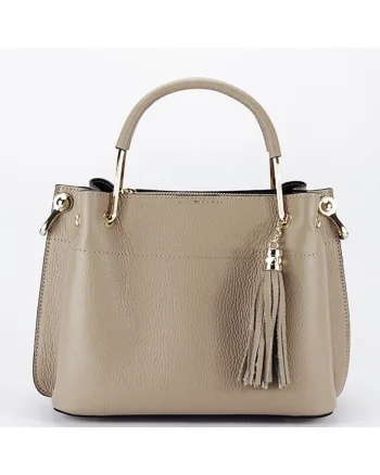 Geanta taupe deschis medie din piele naturala 8939 122 18131, Maro taupe