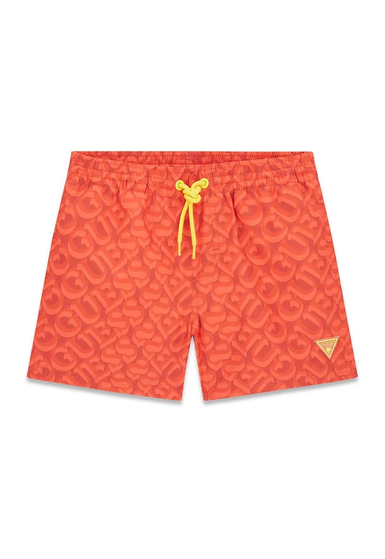 Pantaloni scurti de baie cu logo si snur, Coral
