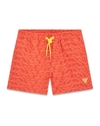 Pantaloni scurti de baie cu logo si snur, Coral