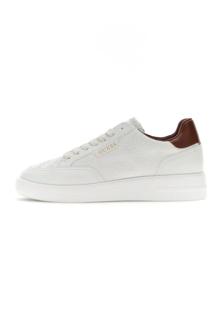 Pantofi sport din piele ecologica cu model monograma, Alb murdar