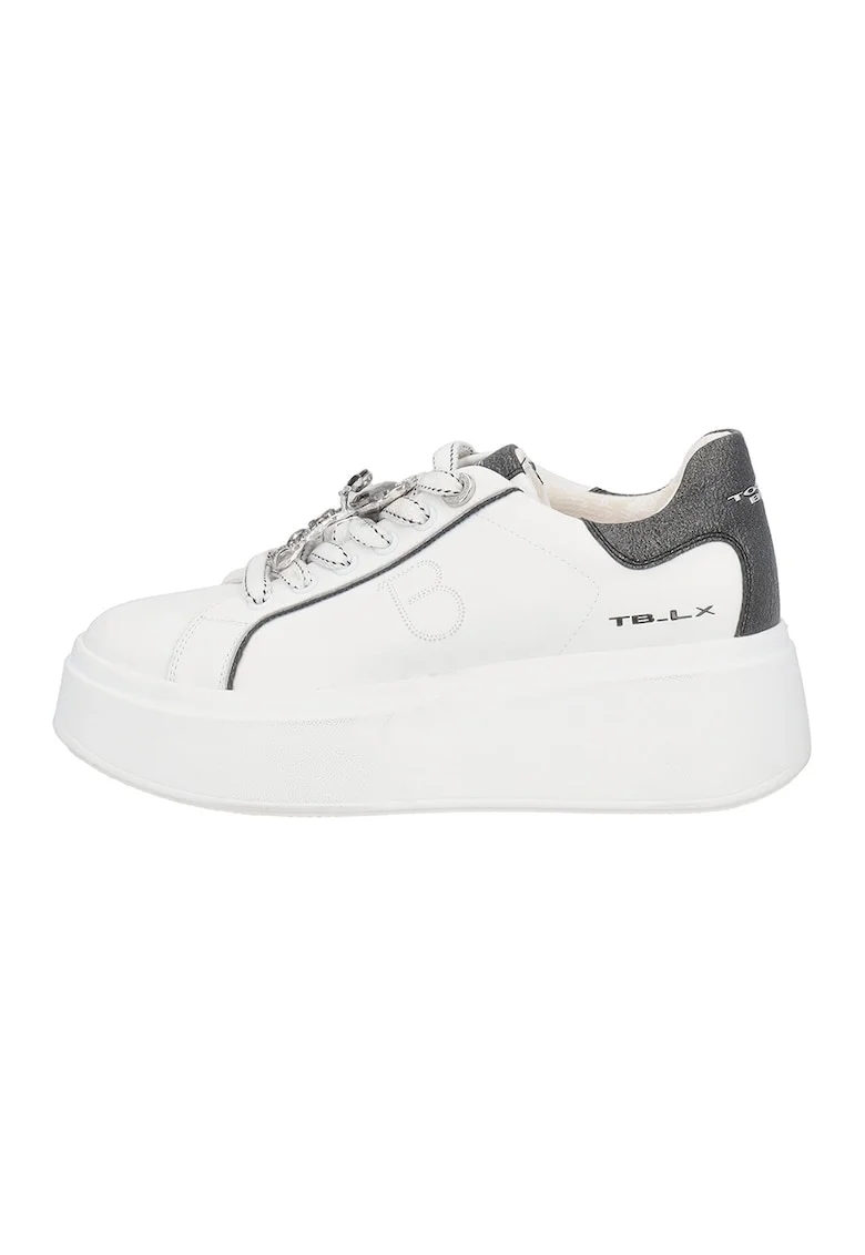 Pantofi sport din piele si piele ecologica, Alb/Negru