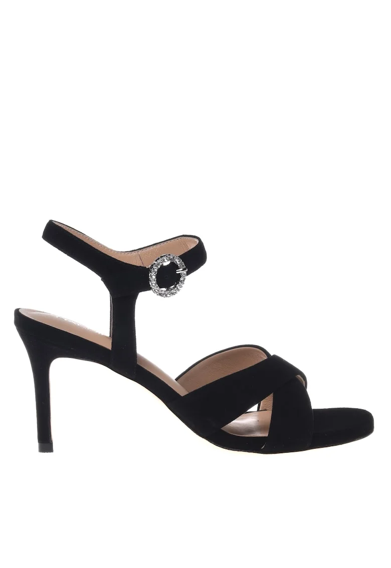 Sandale de piele intoarsa cu toc, Negru