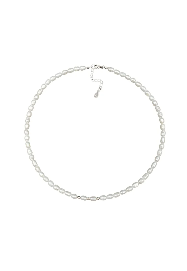 Colier din perle de cultura bob si argint 925 placat cu rodiu, 38 + 3 cm