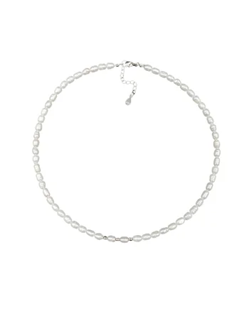 Colier din perle de cultura bob si argint 925 placat cu rodiu, 38 + 3 cm