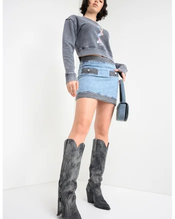 Fusta mini de denim, Gri/Albastru