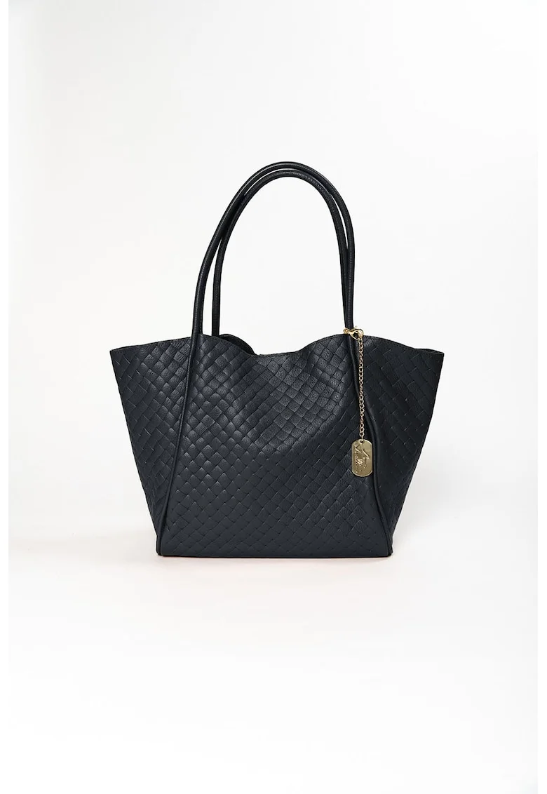 Geanta tote din piele cu accesoriu detasabil cu logo, Negru antracit