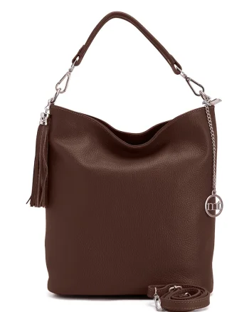 Geanta hobo din piele cu accesoriu cu canaf Sabaudia, Maro cognac