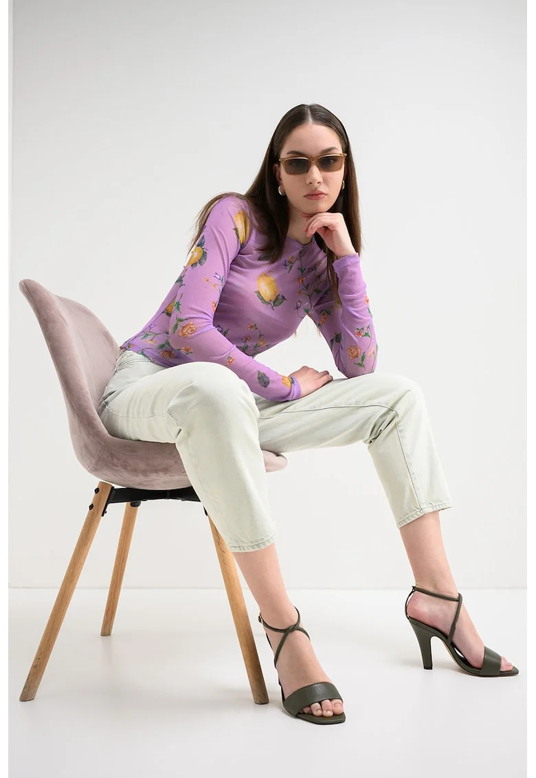 Bluza semitransparenta cu imprimeu, Verde/Galben/Lila