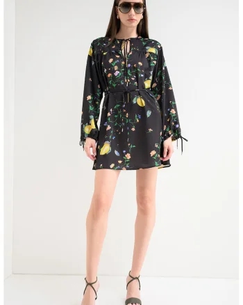 Rochie evazata cu imprimeu, Verde/Galben/Black Onyx