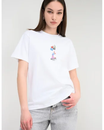 Tricou lejer cu imprimeu grafic, Alb/Portocaliu/Albastru