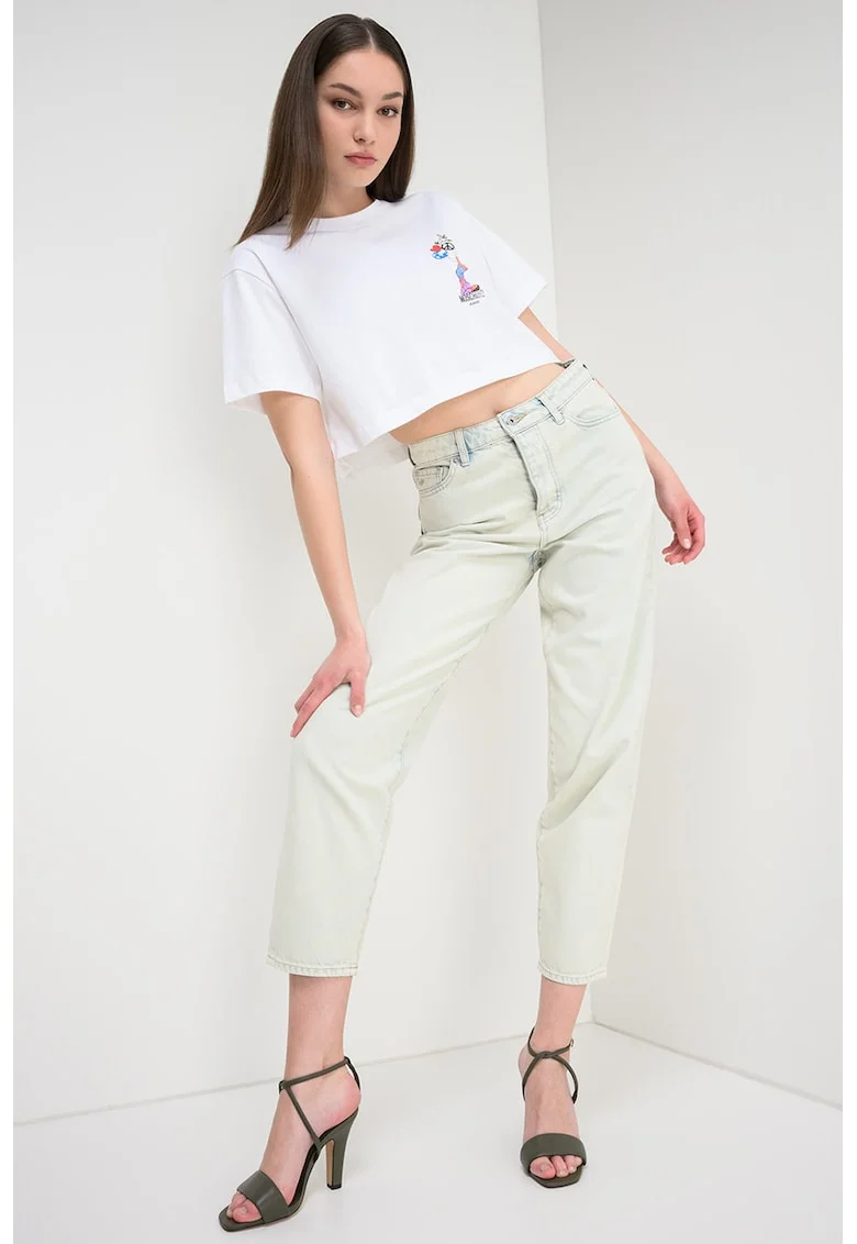 Tricou crop cu decolteu la baza gatului, Portocaliu/Alb optic/Albastru