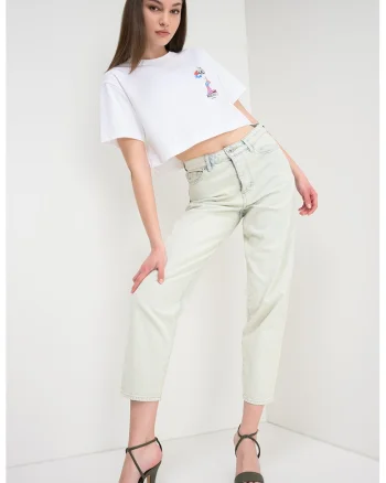 Tricou crop cu decolteu la baza gatului, Portocaliu/Alb optic/Albastru