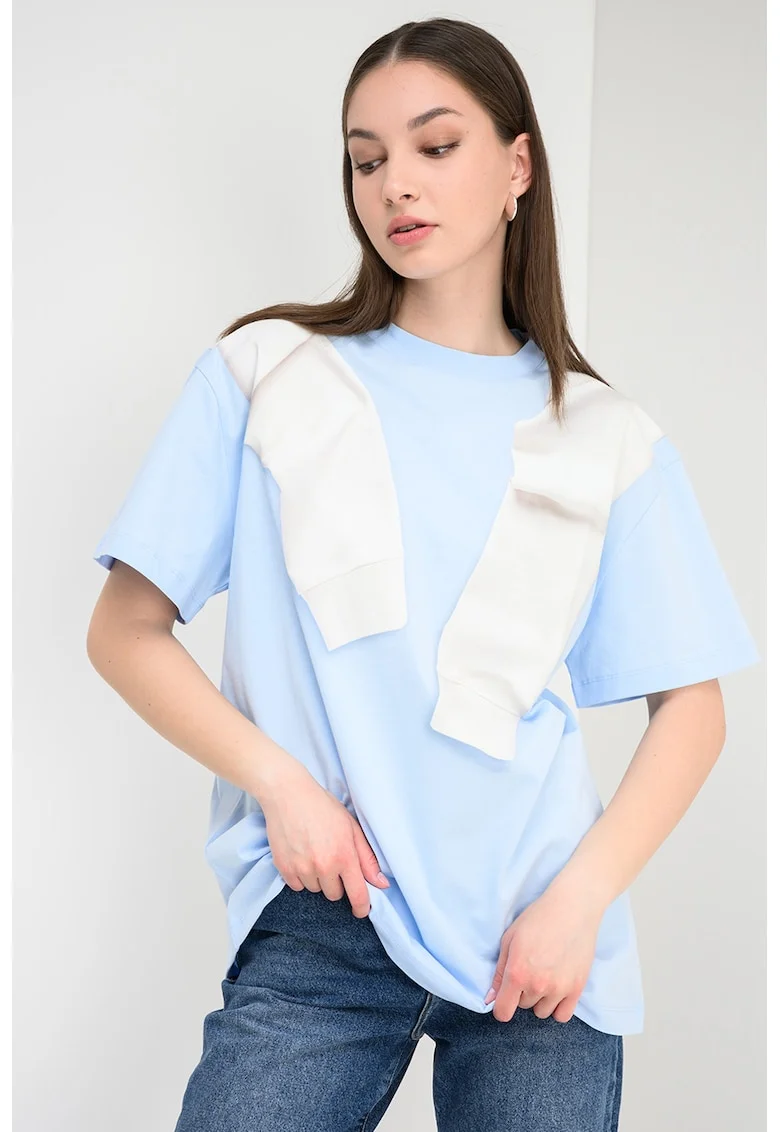 Tricou supradimensionat din bumbac, Gri deschis/Albastru deschis