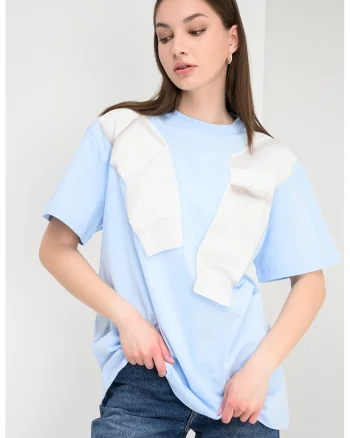Tricou supradimensionat din bumbac, Gri deschis/Albastru deschis