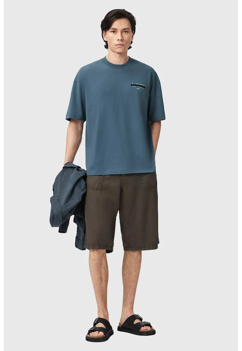 Tricou supradimensionat de bumbac organic Redact, Alb/Albastru petrol