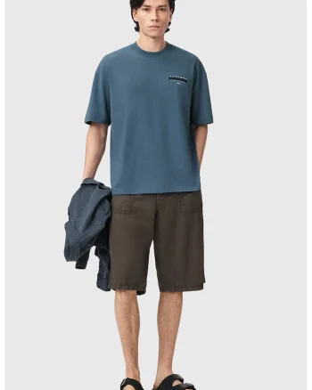 Tricou supradimensionat de bumbac organic Redact, Alb/Albastru petrol
