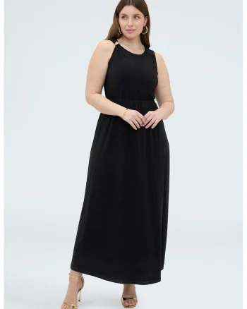 Rochie lunga cu detaliu metalic, Negru