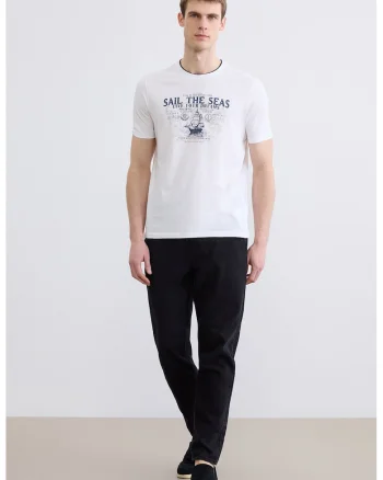 Tricou regular-fit cu imprimeu grafic, Alb/Albastru inchis
