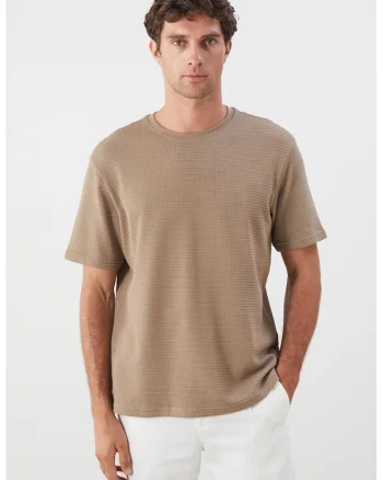 Tricou texturat cu decolteu rotund, Bej