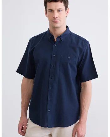 Camasa regular fit din amestec de in, Bleumarin