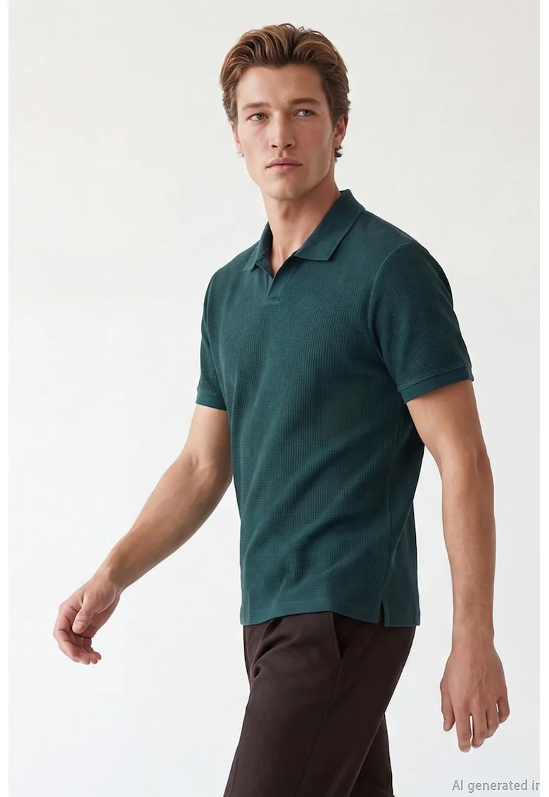 Tricou polo regular fit cu model uni, Albastru petrol