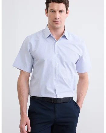 Camasa din amestec de bumbac cu model in dungi, Alb/Albastru