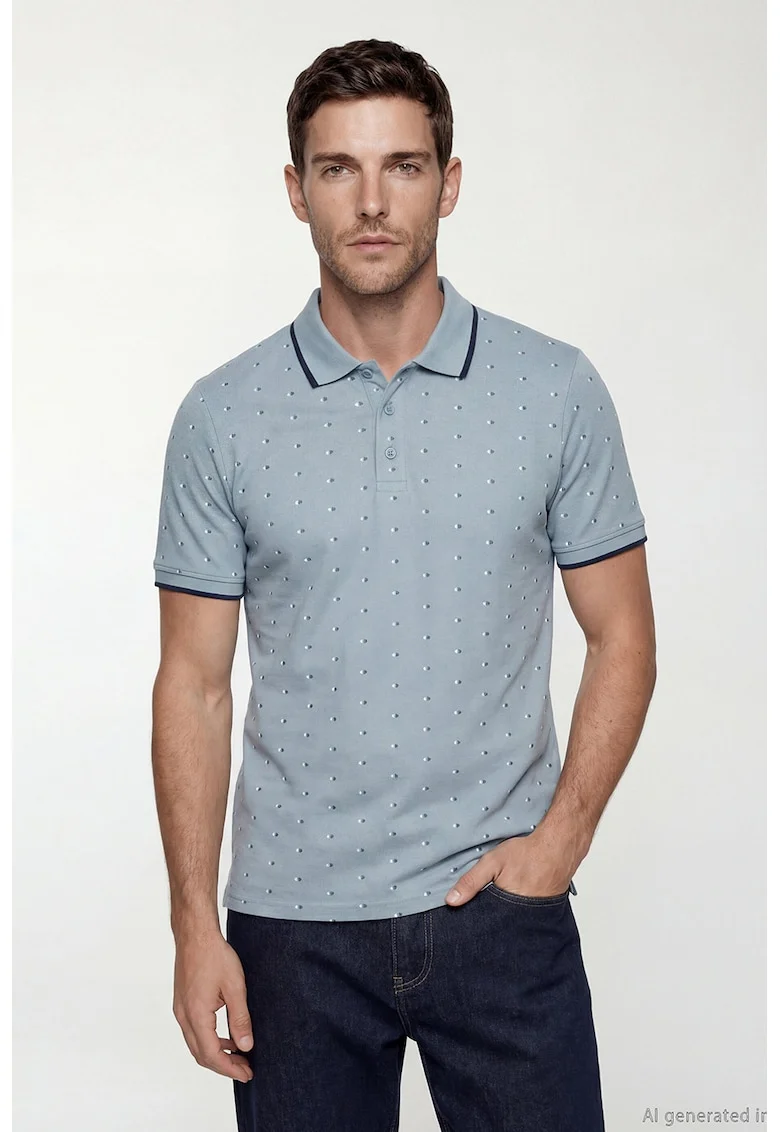 Tricou polo cu model cu buline, Albastru antichizat