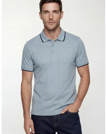 Tricou polo cu model cu buline, Albastru antichizat