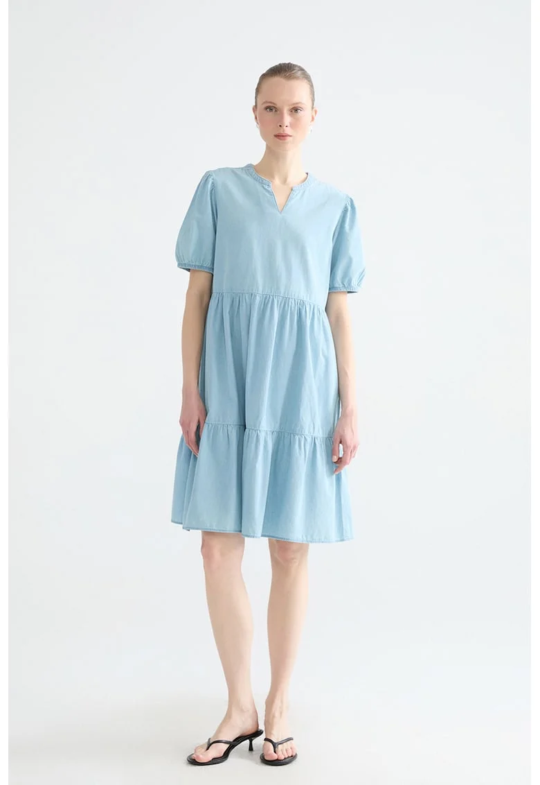 Rochie evazata din bumbac, Albastru deschis
