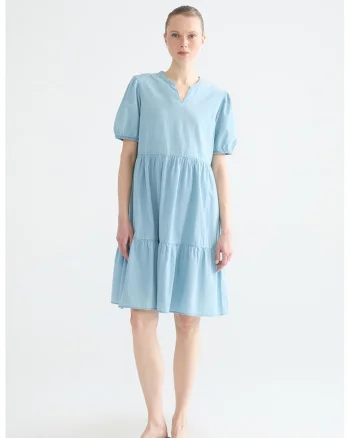 Rochie evazata din bumbac, Albastru deschis