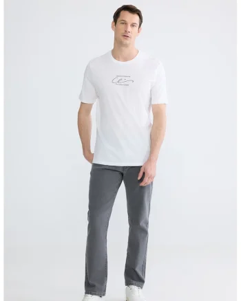 Tricou regular fit cu imprimeu, Alb/Negru stins