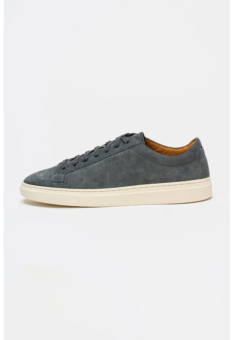 Pantofi sport low cut din piele intoarsa cu logo discret Kieran, Gri inchis