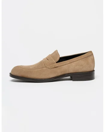 Pantofi loafer penny din piele intoarsa Tayil, Bej inchis
