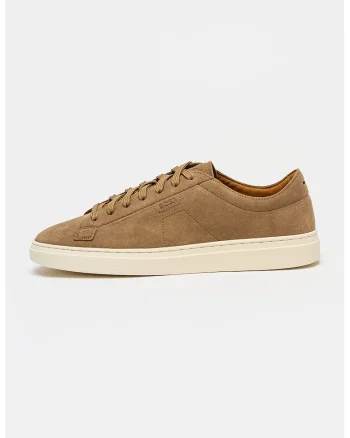 Pantofi sport low cut din piele intoarsa cu logo discret Kieran, Maro camel