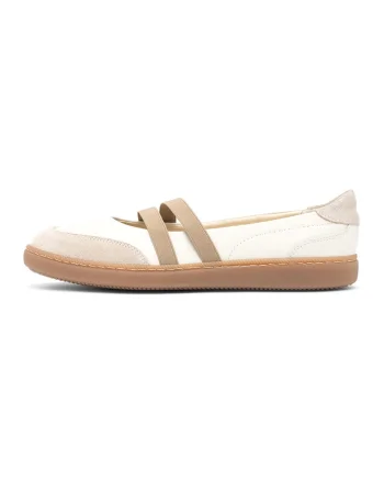 Balerini de piele cu barete elastice Marcella, Alb/Bej inchis