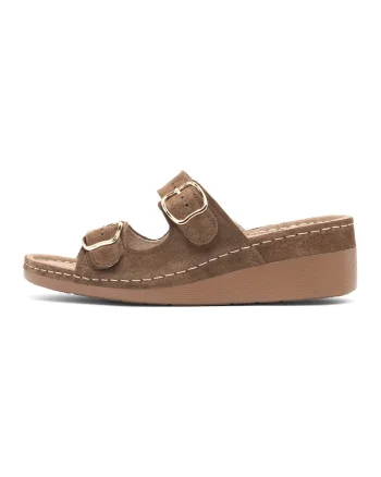 Papuci din piele intoarsa cu talpa wedge Donna, Maro deschis