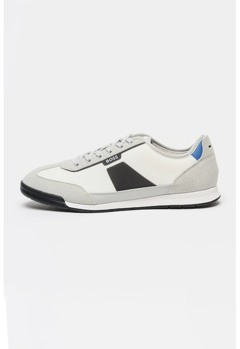 Pantofi sport Nitan din material textil cu garnituri de piele intoarsa, Gri deschis