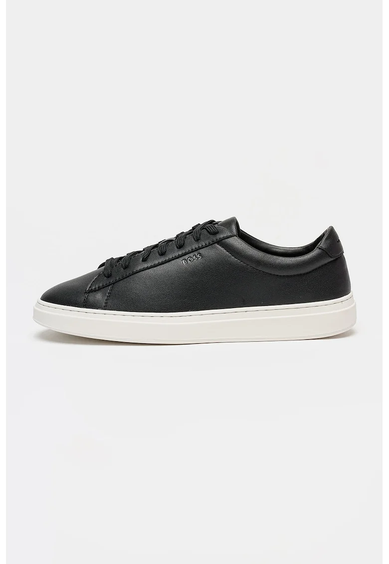 Pantofi sport Kieran de piele cu logo stantat, Negru/Negru stins