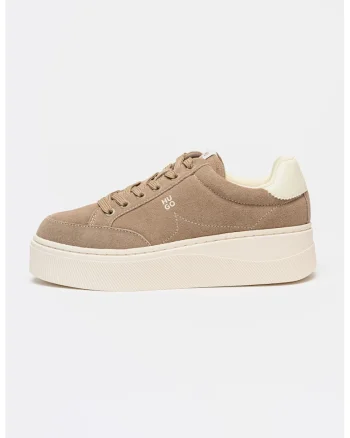 Pantofi sport din piele intoarsa cu talpa flatform Lyzz, Maro nisip