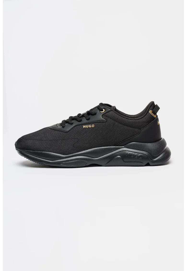 Pantofi sport din material textil cu logo discret Leon Runn, Negru