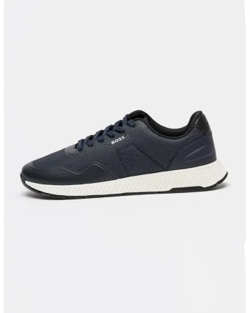 Pantofi sport din piele ecologica cu garnituri din material textil Titanium Runn, Negru/Albastru inchis