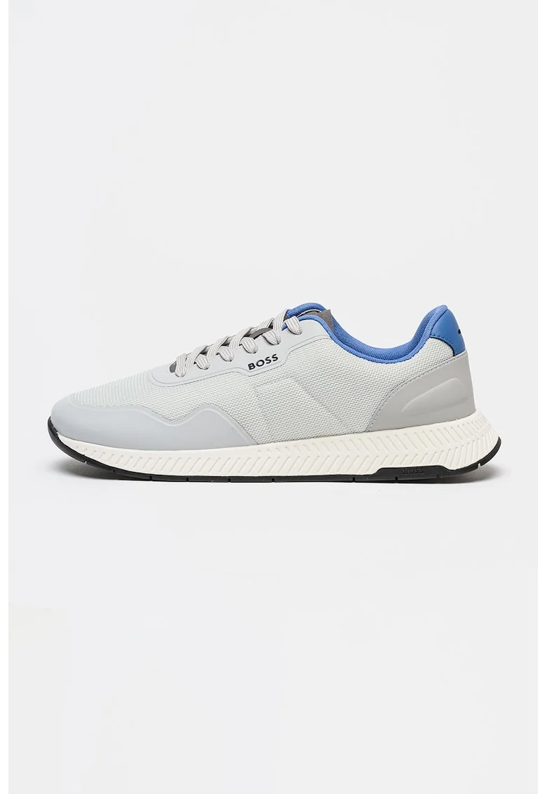 Pantofi sport din piele ecologica cu garnituri din material textil Titanium Runn, Gri deschis/Albastru deschis